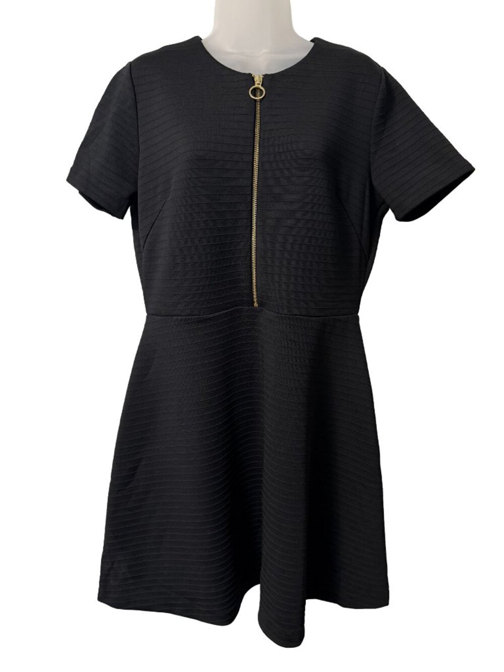 NWT Michael Michael Kors Black Textured Zip Front Fit & Flare Dress LBD Size 12